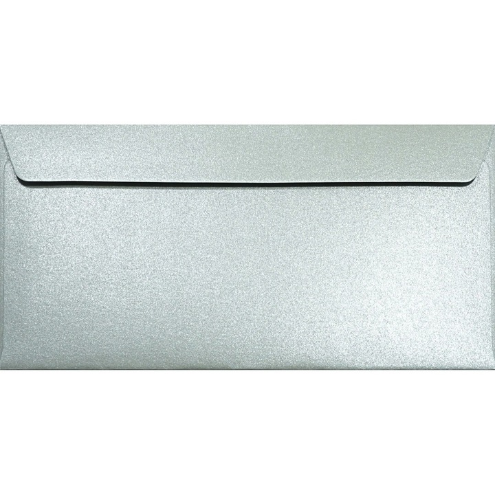 Set de plicuri decorative metalizate, Netuno, Majestic, DL, 110x220mm, Banda detasabila, 120g/m2, Hartie, argintiu, 100 buc