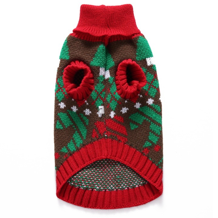 Pulover de Craciun pentru caini, Design tricotat, Rosu / Verde, L