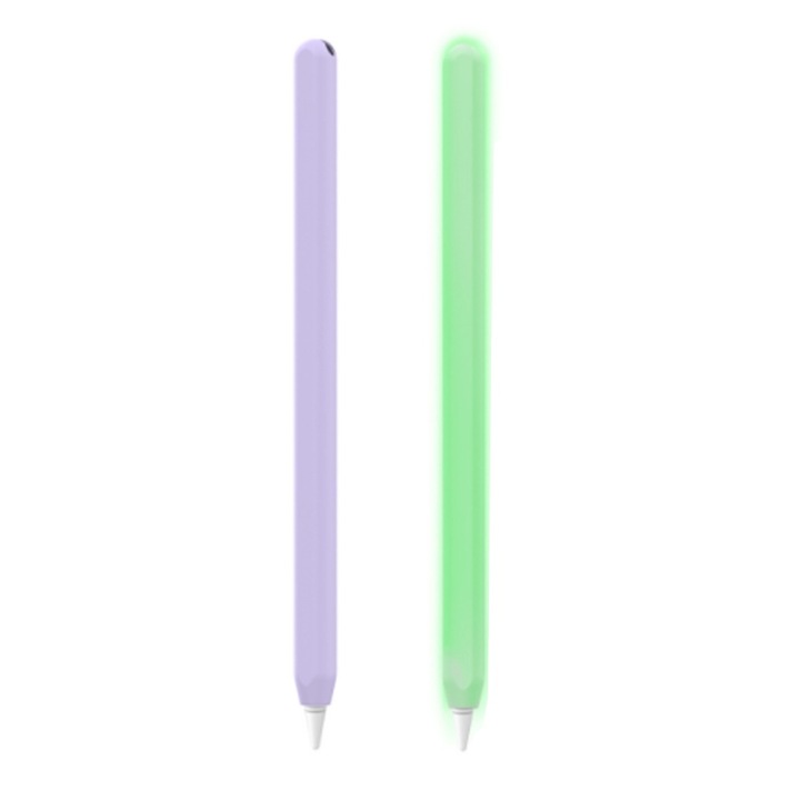 Set 2 suporturi din silicon pentru Apple Pencil 2, protectie moale, violet + verde luminos