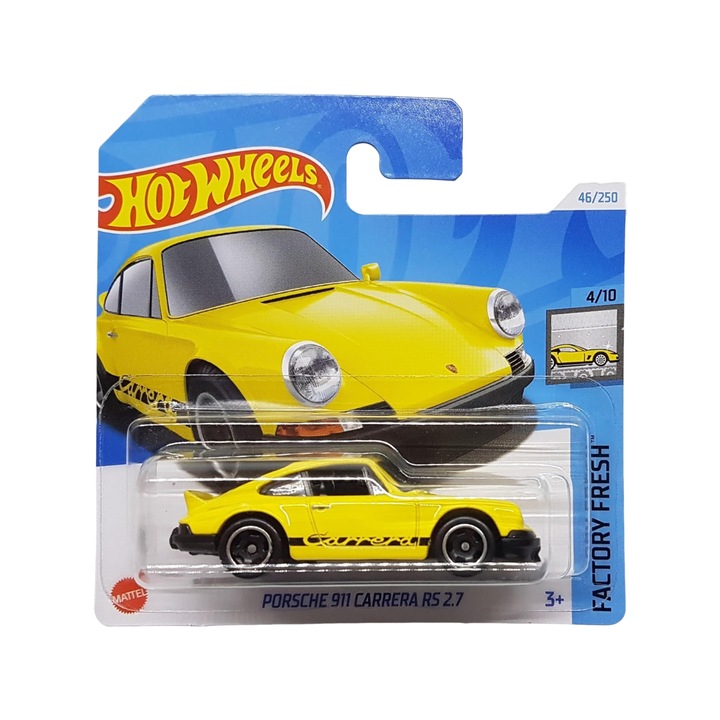 Кола Hot Wheels Porsche 911 Carrera RS 2.7, жълта, 1:64