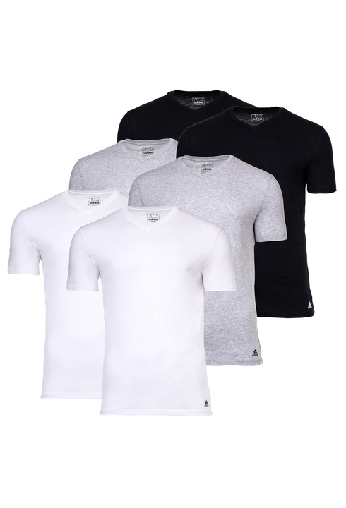 adidas, Set de tricouri cu decolteu in V Active Core- 6 piese, Alb/Negru/Gri