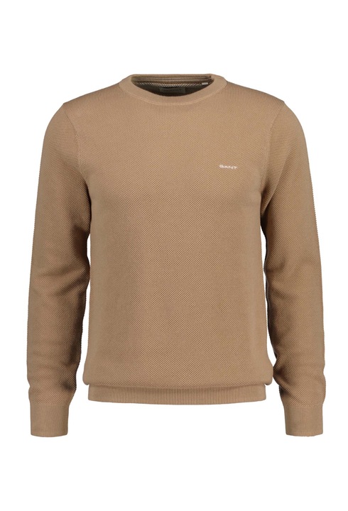 Gant, Bluza de trening din bumbac cu decolteu la baza gatului, Bej