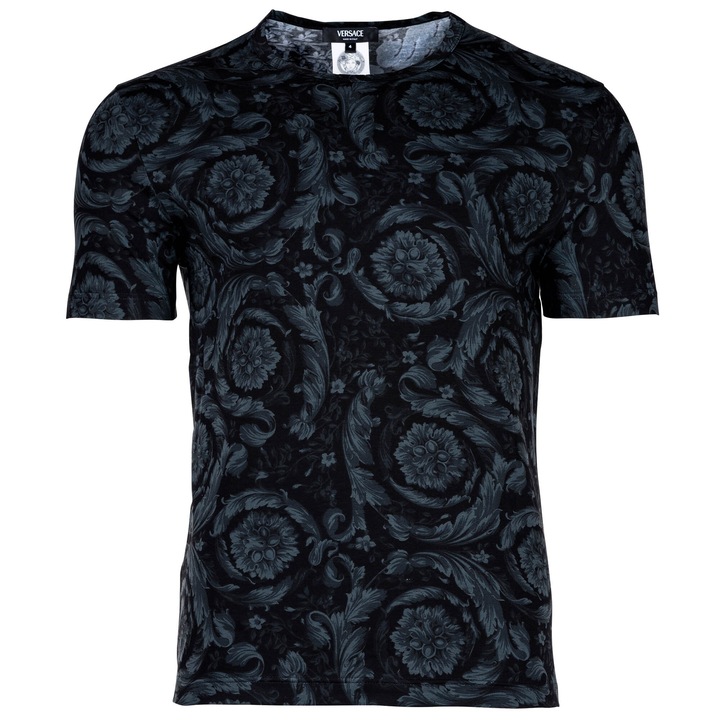 Versace, Tricou de casa cu imprimeu baroc, Negru/Bleumarin, M