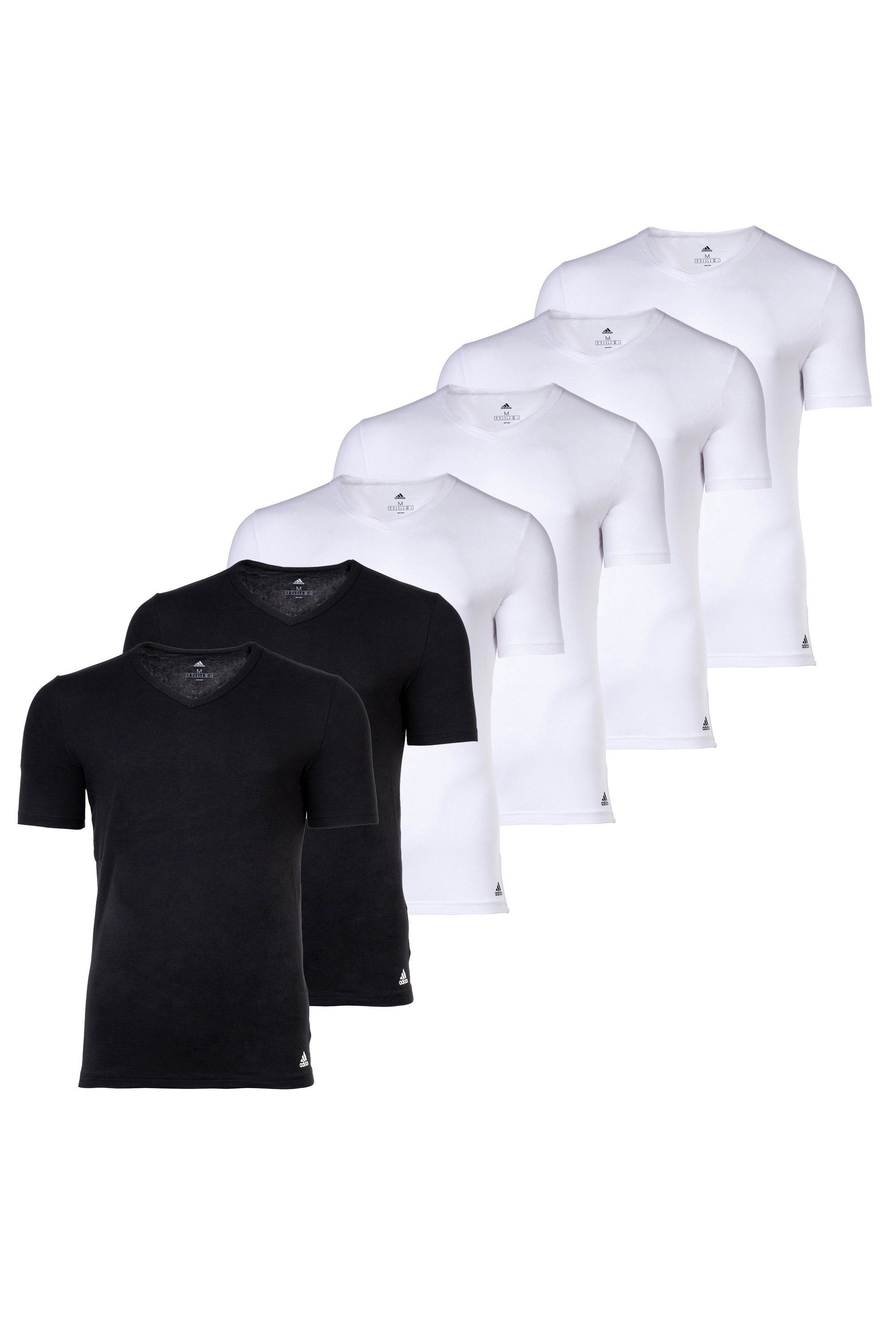 adidas, Set de tricouri cu decolteu in V Active Flex - 6 piese, Negru, Alb, S