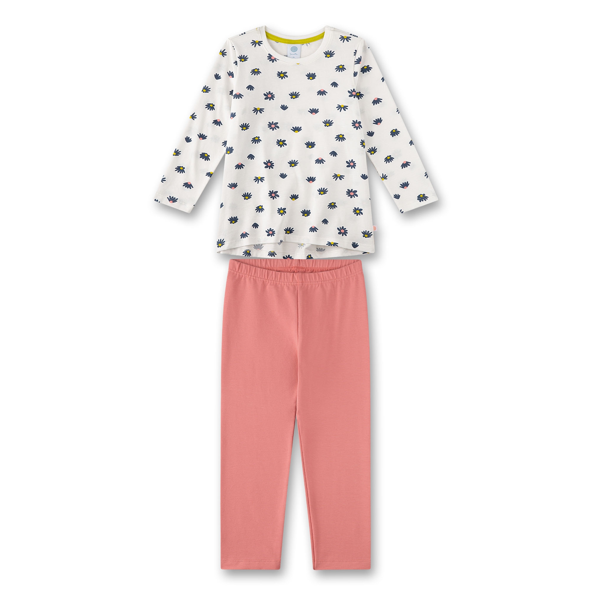 Sanetta, Pijama lunga de bumbac organic, Alb, Roz somon, 104 CM