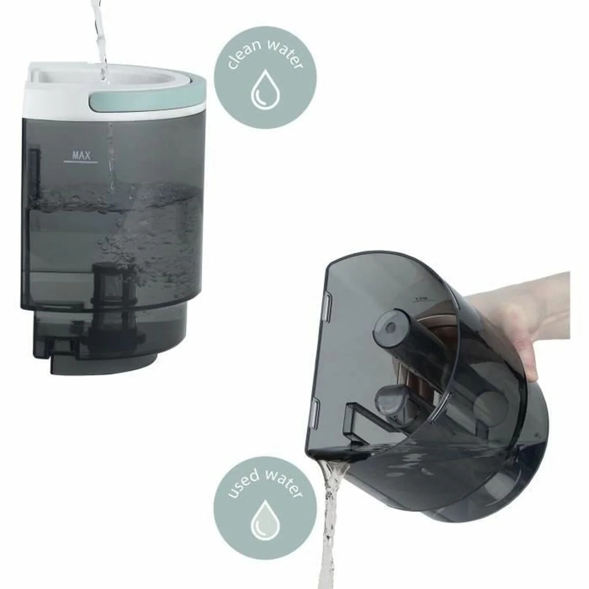 Aparat de curatat pentru textile si tapiterie H.Koenig, TWT88, curata si igienizeaza canapele/covoare/saltele, apa calda/apa rece, temperatura maxima 60°C, 2 nivele aspirare, rezervoare pentru apa curata si apa reziduala, ecran tactil, alb