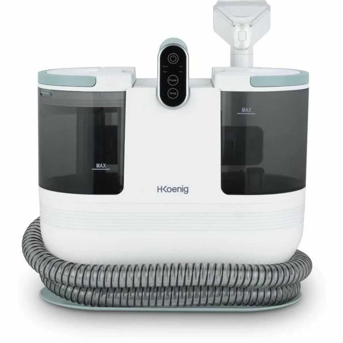 Aparat de curatat pentru textile si tapiterie H.Koenig, TWT88, curata si igienizeaza canapele/covoare/saltele, apa calda/apa rece, temperatura maxima 60°C, 2 nivele aspirare, rezervoare pentru apa curata si apa reziduala, ecran tactil, alb