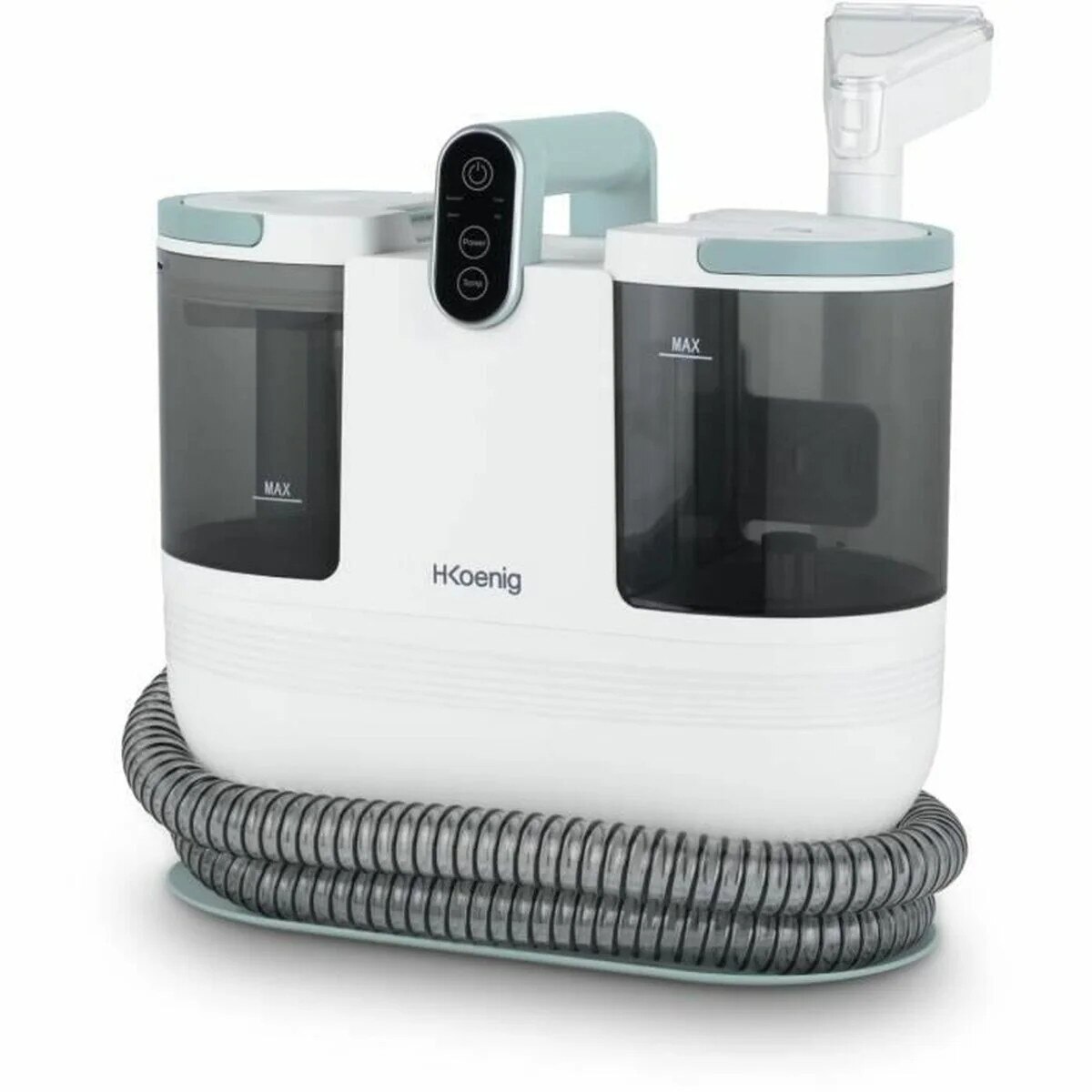 Aparat de curatat pentru textile si tapiterie H.Koenig, TWT88, curata si igienizeaza canapele/covoare/saltele, apa calda/apa rece, temperatura maxima 60°C, 2 nivele aspirare, rezervoare pentru apa curata si apa reziduala, ecran tactil, alb