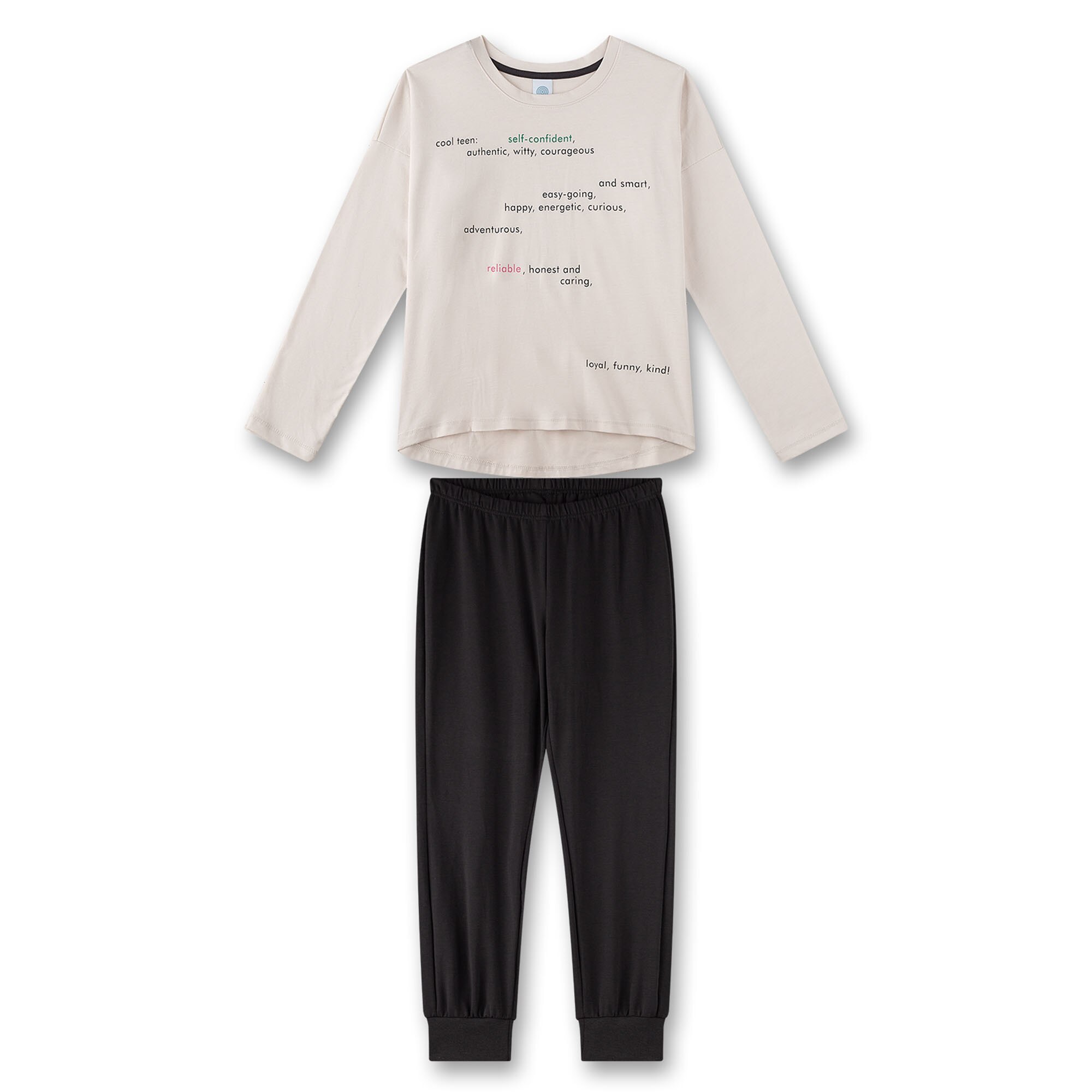 Sanetta, Pijama lunga cu imprimeu, Maro, Bej, 140 CM