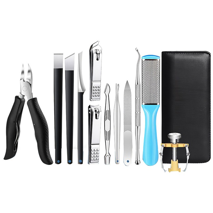 Set Manichiura Pedichiura, 13 piese, Otel Inoxidabil, Negru