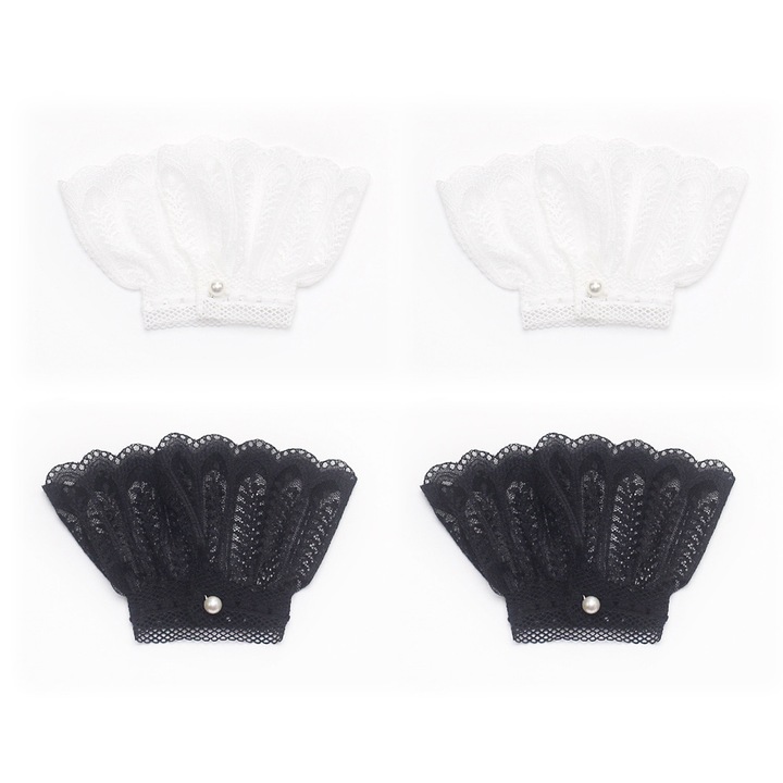 Set de 2 perechi de mansete, maneci false, din dantela, negru/alb, marime universala