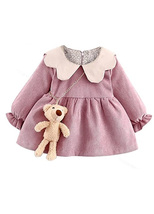 Rochie de petrecere de toamna pentru fetite, Design cu volane, bumbac, violet, Violet, 100-110 CM