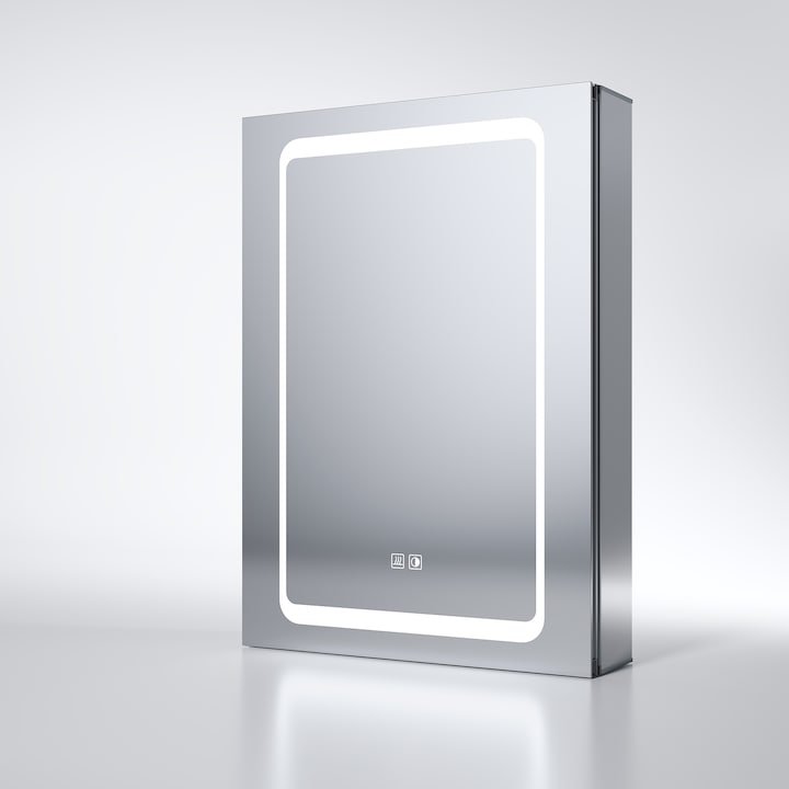 Шкаф с LED огледало, С осветление, Сензорни бутони, Контакт, Функция против запотяване