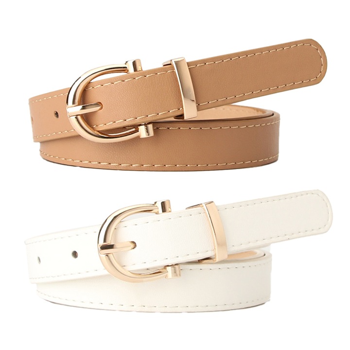 Set 2 curele pentru copii, Cozevdnt, Piele naturala, Alb/Maro