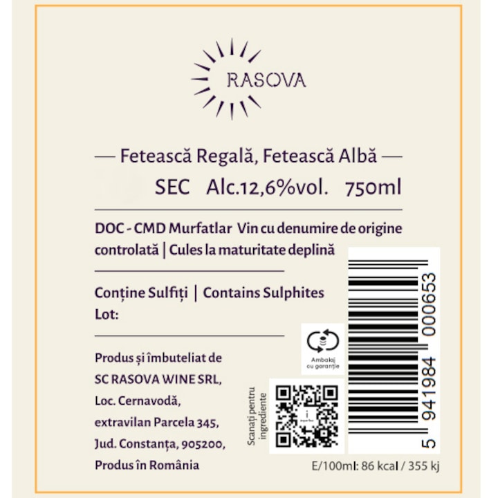 Imperfect Rasova Vin Alb Crama Rasova Imperfect, Feteasca Regala & Feteasca Alba, Sec, 0 ...