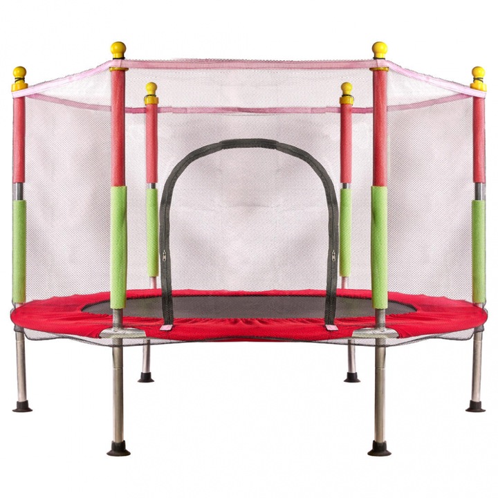 Gyerek trambulin hálóval és cipzárral 140 cm piros