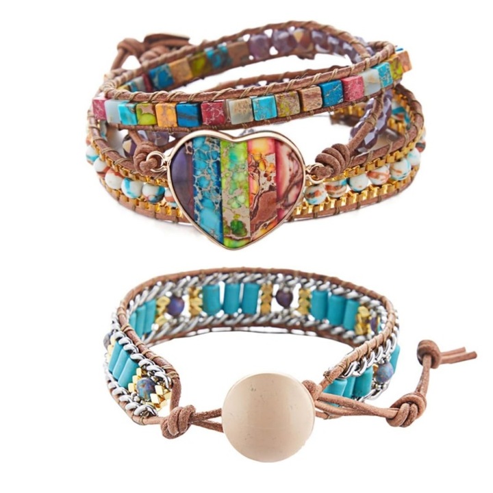 2 db-os JESWO karkötő készlet, jáspis, állítható, többszínű