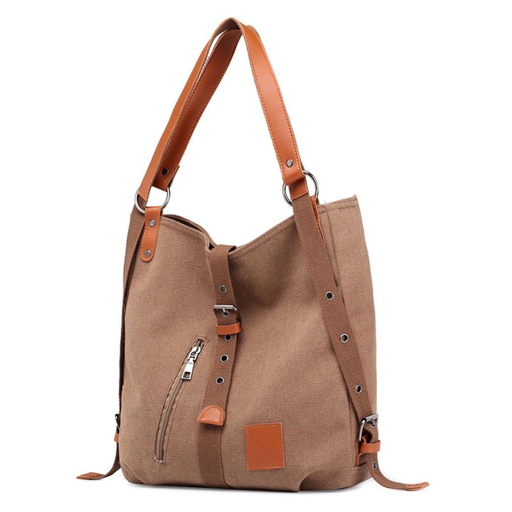 Jormftte női táska, multifunkcionális, piros, 32x12x35 cm, vászonból és bőrből, mágneses zárral