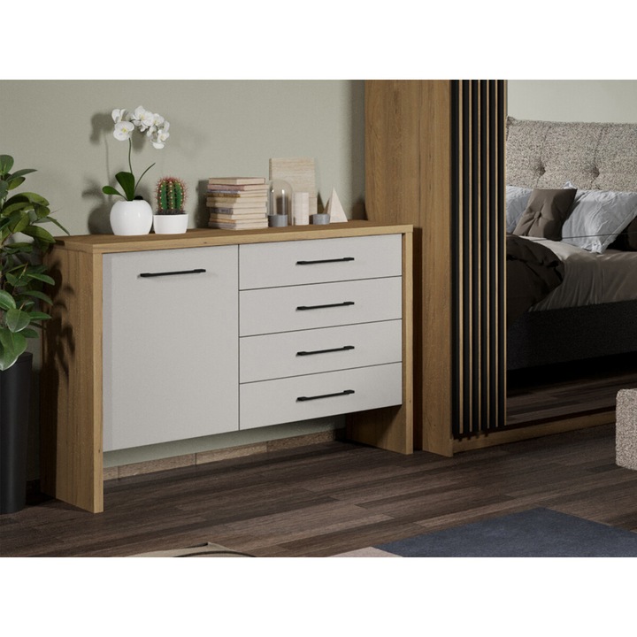 Comoda Axel, Hickory cu Alb, L 115,4 x A 40,6 x H 83,5 cm