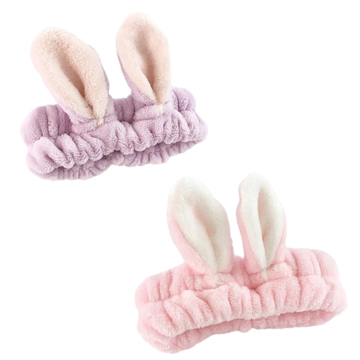 Set 2 benzi de par cu urechi de iepure, Zeaicos, multicolor, 20x7cm, pentru machiaj si spalare fata