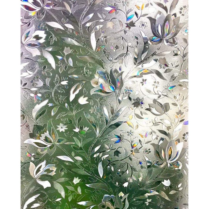 Folie decorativa pentru geam QttvbTna, statica, protectie UV, transparenta, 44.5x200cm/90x200cm