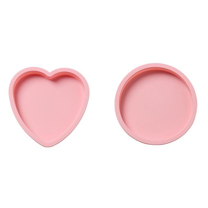 Set 2 forme de copt din silicon, Cozevdnt, inima si cerc, roz
