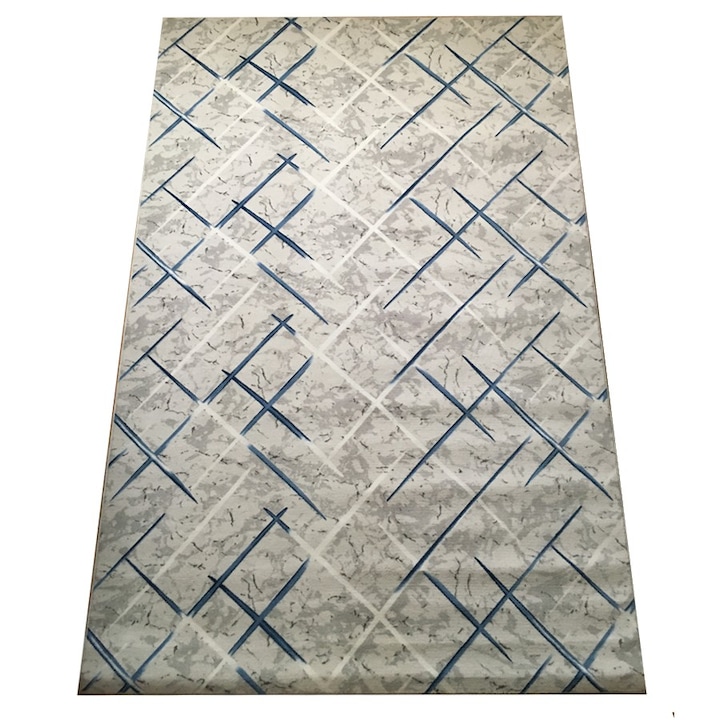 Covor Antiderapant Harmony, Gri cu Albastru, Poliester, 150 x 230 cm