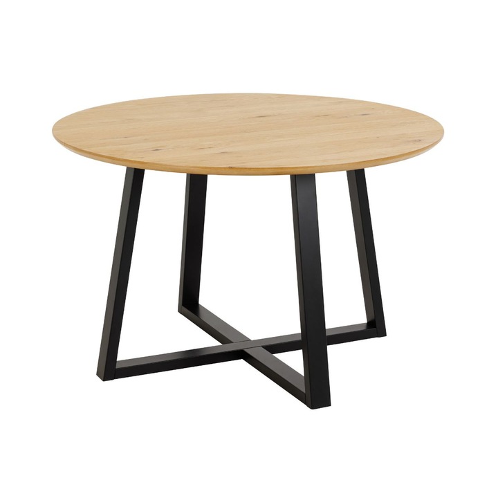 Masa de dining rotunda, maro/negru, din MDF furniruit, diametru 120 cm, Malika Actona