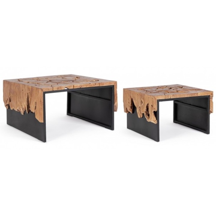 Комплект от 2 маси дърво и метал Grenada 60x60x38 см, 80x80x45 см