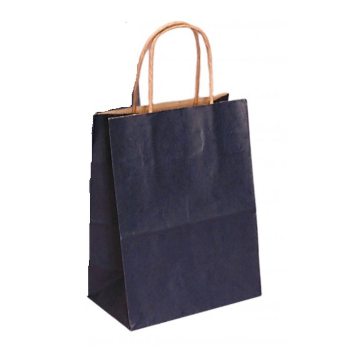 Set 2 x 100 Pungi din Hartie cu Manere, Albestru, Interior Natur, 32 x 12 x 41 cm