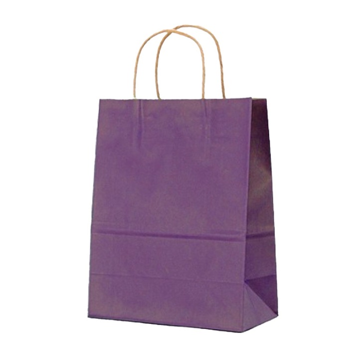 Set 2 x 100 Pungi din Hartie cu Manere, Lila, Interior Natur, 25 x 14 x 30 cm