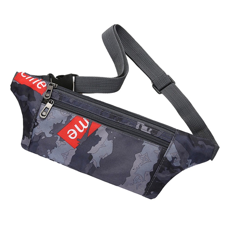 Sportos terepszínű övtáska, vízálló, szabadtéri tevékenységekhez, változatos méretekben
