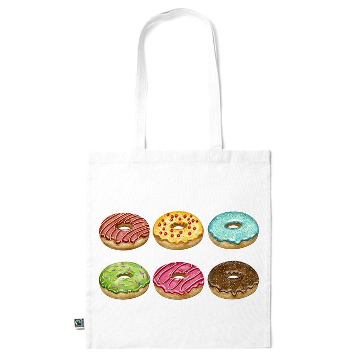 Go For It Shopper fazonú pamut táska mintával, Doughnut, 38×42cm, Fehér, WH-KI11