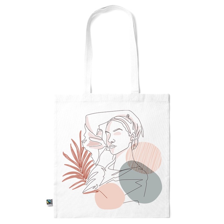 Go For It Shopper fazonú pamut táska mintával, Woman Lineart Abstract, 38×42cm, Fehér, WH-KI19