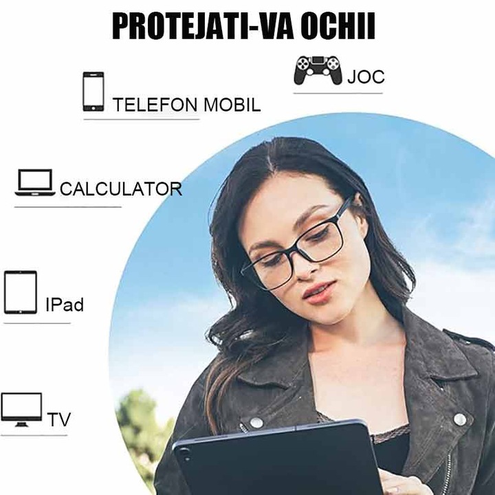 Ochelari protectie calculator, ecran telefon, tableta, laptop, Gaming, anti Lumina Albastra, Anti-reflexie Unisex, cu Toc Ochelari inclus, OUYLAF, Negru