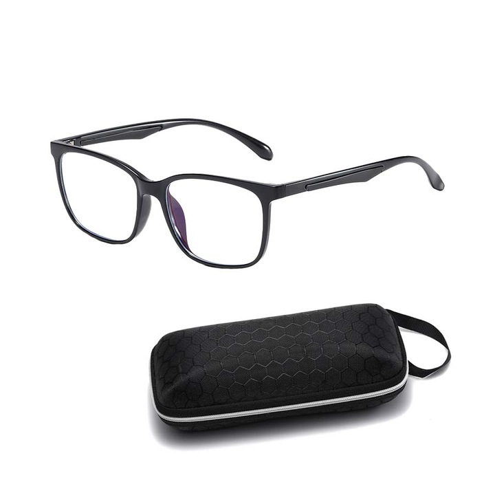 Ochelari protectie calculator, ecran telefon, tableta, laptop, Gaming, anti Lumina Albastra, Anti-reflexie Unisex, cu Toc Ochelari inclus, OUYLAF, Negru