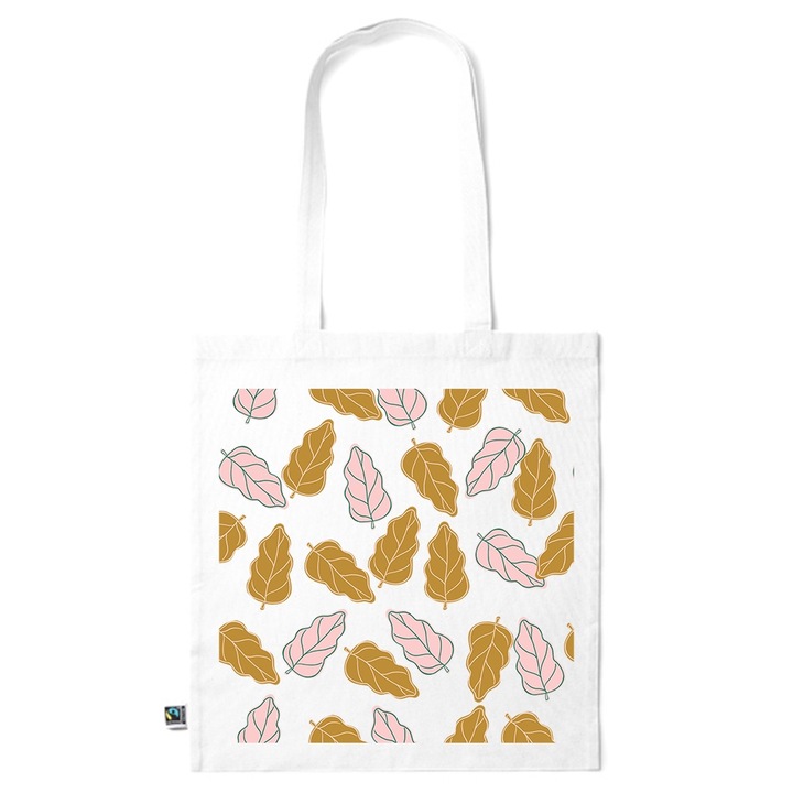 Intelli® Еко чанта за пазаруване от памук Sacosa с дълги дръжки, Цветни листа, 38×42см, Бяла, WH-KI60