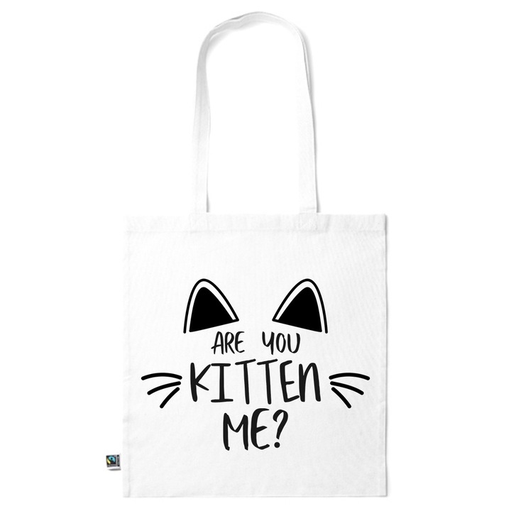 Go For It Shopper fazonú pamut táska mintával, Kitten Me?, 38×42cm, Fehér, WH-KI75