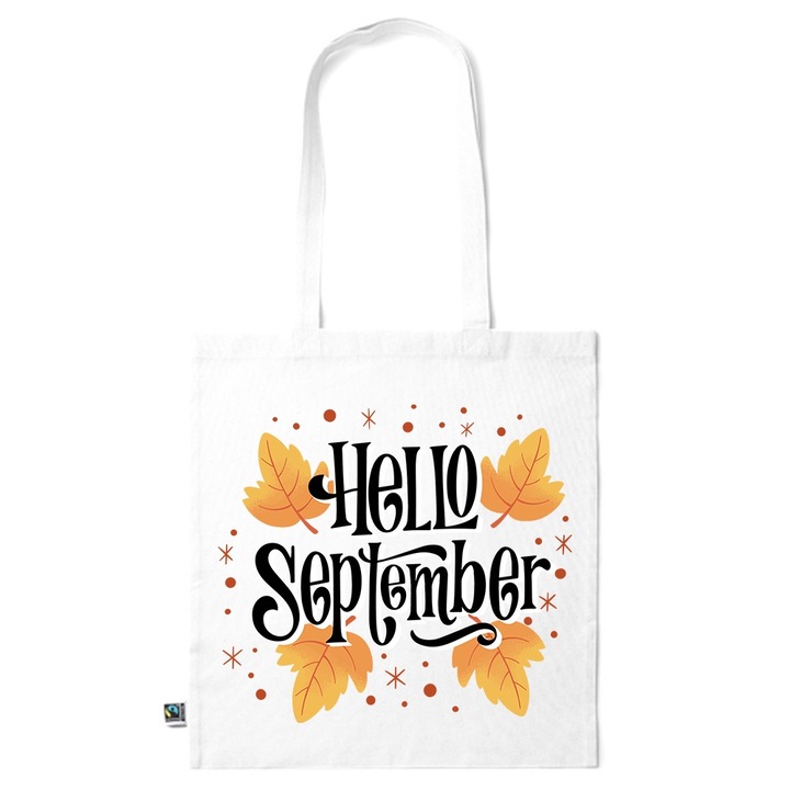 Go For It Shopper fazonú pamut táska mintával, Hello September, 38×42cm, Fehér, WH-KI81
