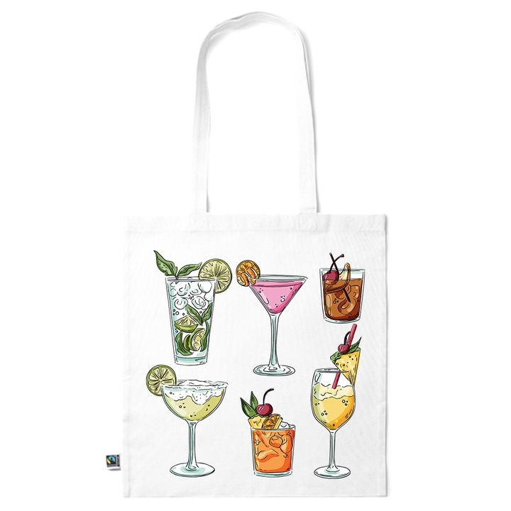 Go For It Shopper fazonú pamut táska mintával, Coctails, 38×42cm, Fehér, WH-KI88