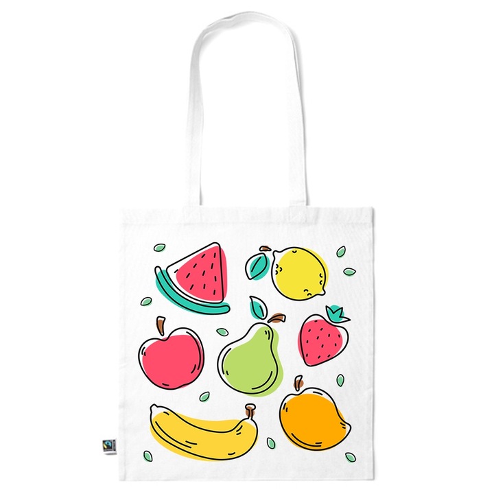 Go For It Shopper fazonú pamut táska mintával, Fruits, 38×42cm, Fehér, WH-KI95