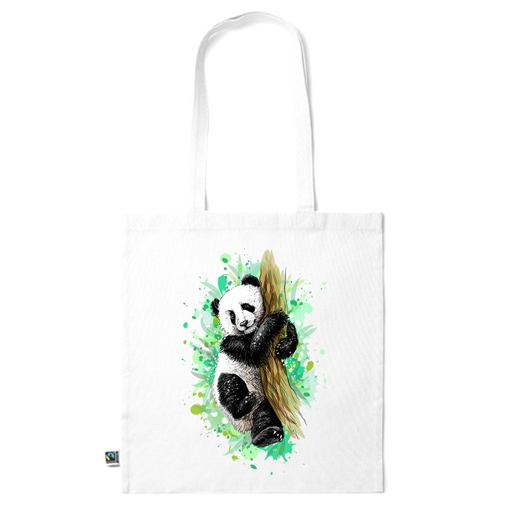 Go For It Shopper fazonú pamut táska mintával, Panda, 38×42cm, Fehér, WH-KI94