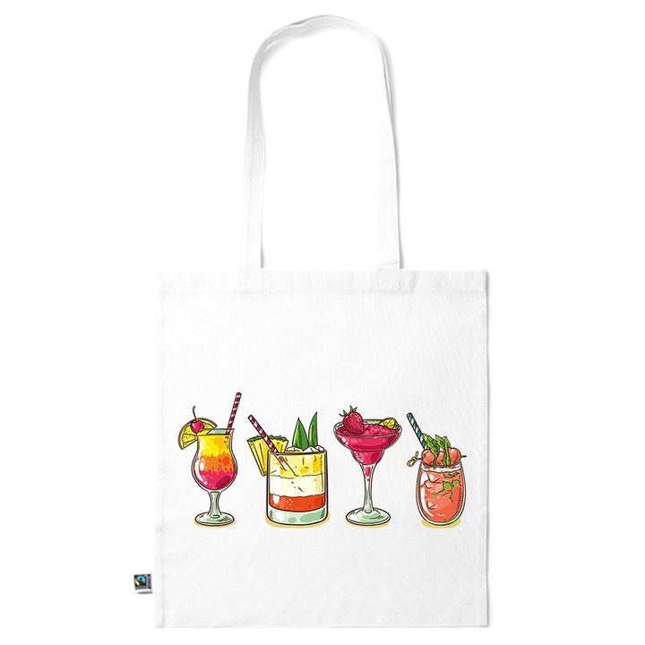 Go For It Shopper fazonú pamut táska mintával, Summer Drinks, 38×42cm, Fehér, WH-KI99