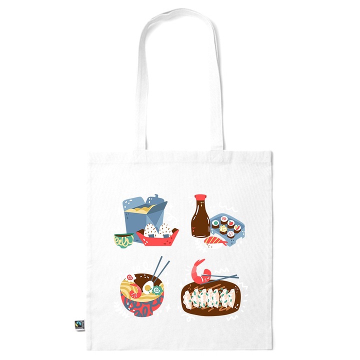 Go For It Shopper fazonú pamut táska mintával, Chinese Food, 38×42cm, Fehér, WH-KI96