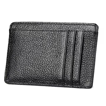 Portofel slim pentru carduri/ buletin/ bani/ permis auto, Capacitate 8 carduri + 1 compartiment bancnote, Piele naturala, Negru