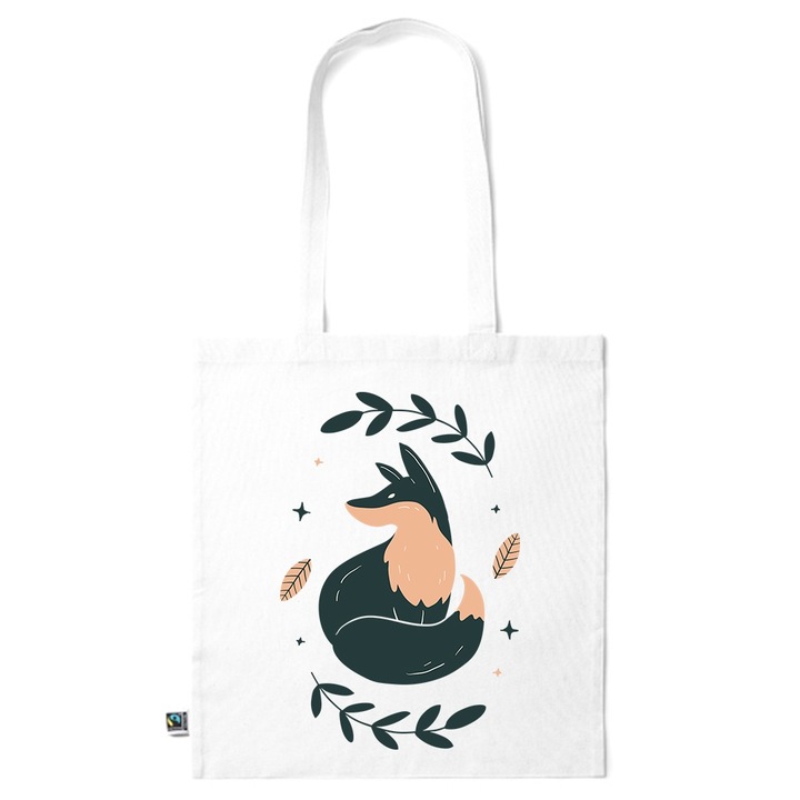 Go For It Shopper fazonú pamut táska mintával, Autumn Fox, 38×42cm, Fehér, WH-KI127