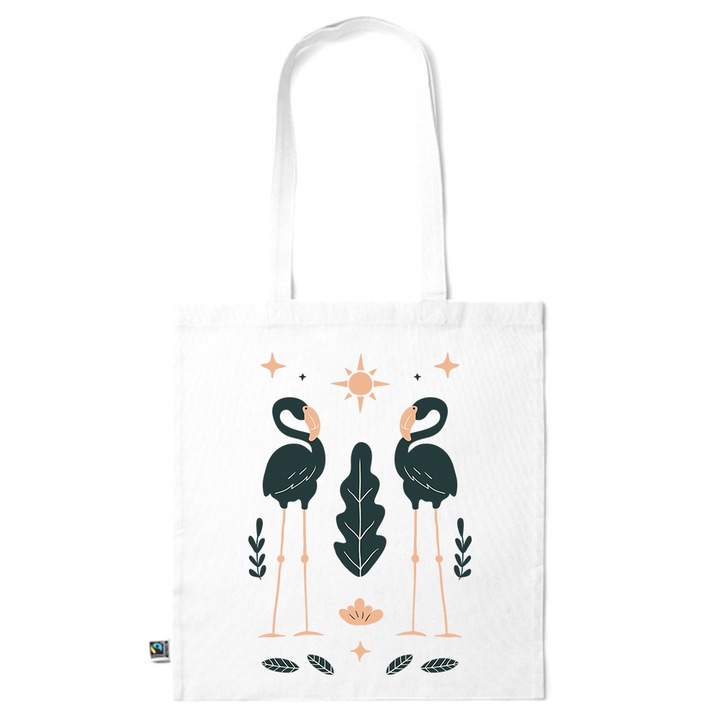 Go For It Shopper fazonú pamut táska mintával, Flamingo, 38×42cm, Fehér, WH-KI128
