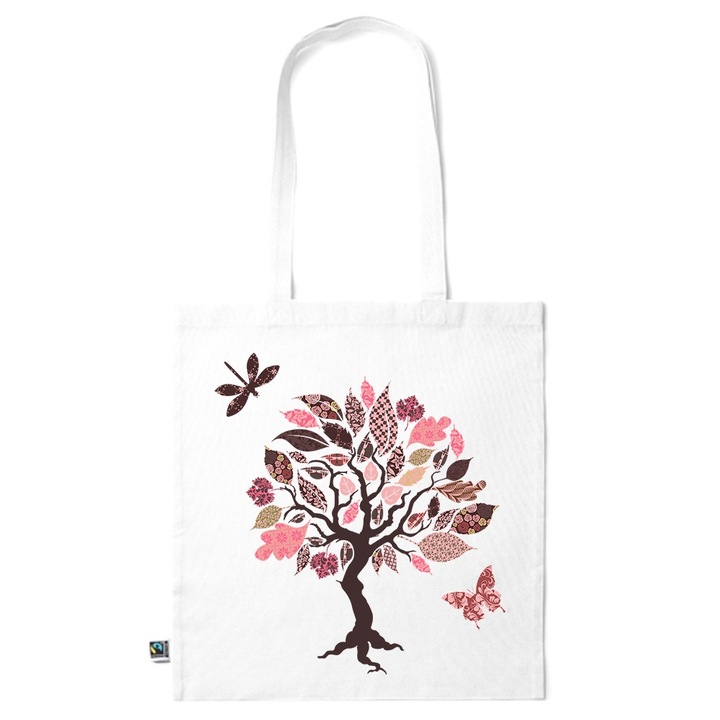 Go For It Shopper fazonú pamut táska mintával, Colorful Tree, 38×42cm, Fehér, WH-KI141