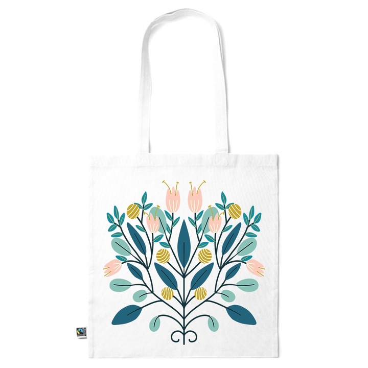Go For It Shopper fazonú pamut táska mintával, Flowers, 38×42cm, Fehér, WH-KI146