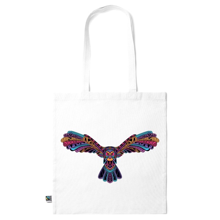 Go For It Shopper fazonú pamut táska mintával, Owl, 38×42cm, Fehér, WH-KI159